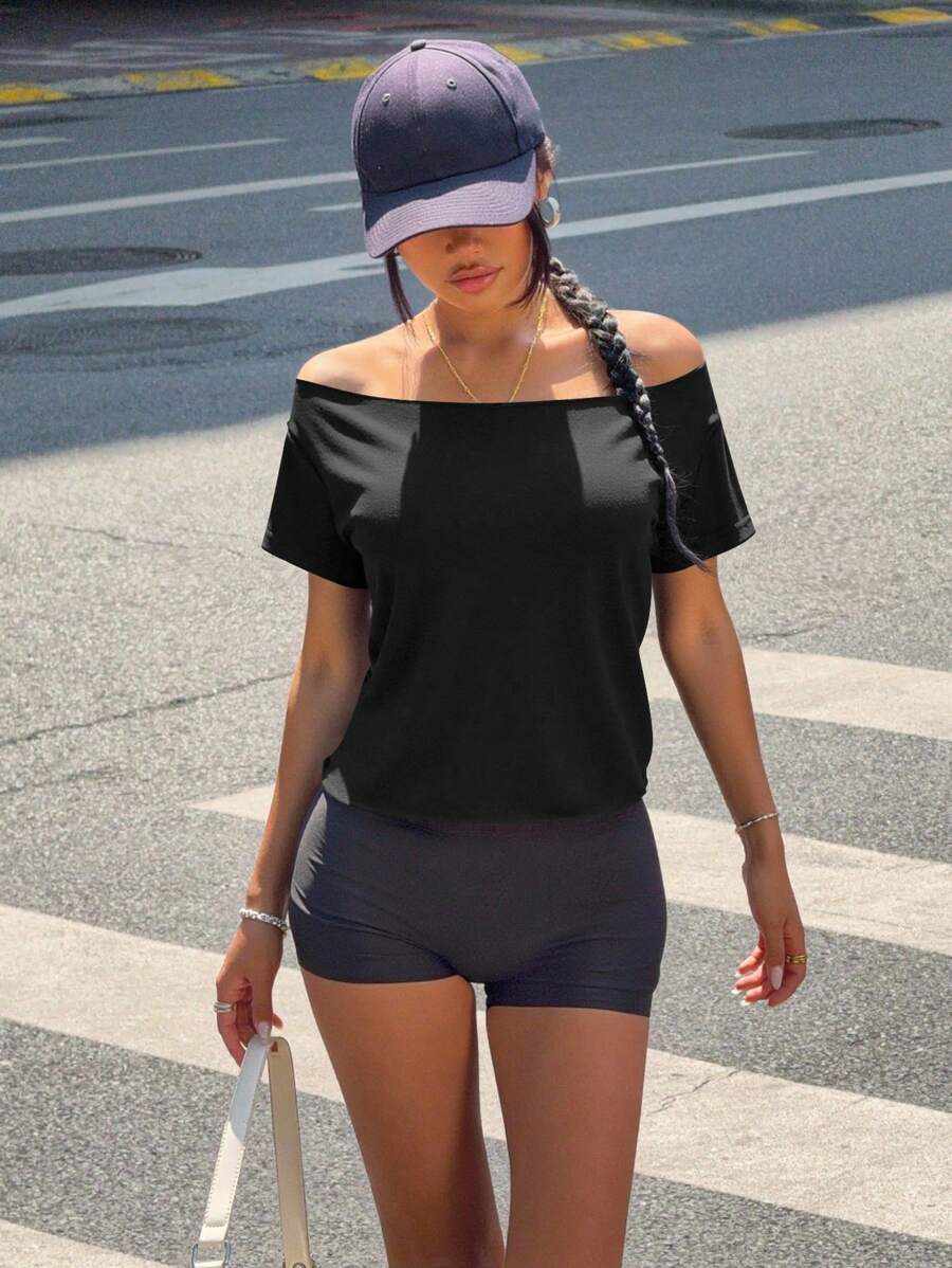 INAWLY Camiseta casual de verano de mujer de unicolor, cuello redondo, manga corta, holgada