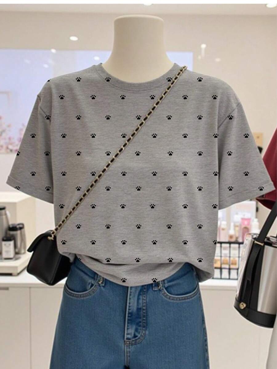 INAWLY Maglietta casual estiva da donna con collo rotondo e maniche corte, con stampa a impronta