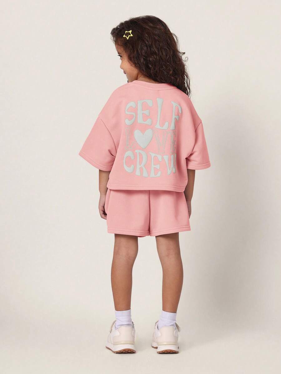 SUMWON Casual Two-Piece Self Love Crew Sweatshirt Shorts Set Loungewear Matching Athletic Outfit Spring Summer Comfy Workout Play Set