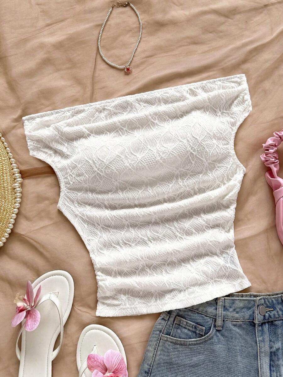 Soleia Blusa attillata da donna con una spalla, in tessuto lavorato a maglia giallo, arricciata, perfetta per vacanze, feste, spiaggia, estate