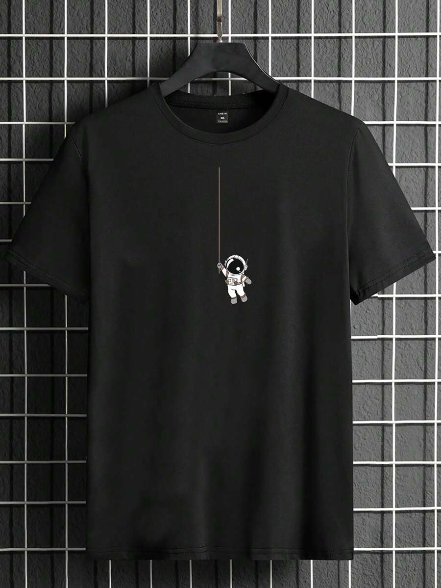 EASEVO Men Plus Funny Astronaut Print Graphic Short Sleeve Tee, Boyfriend Gift, For Going Out,