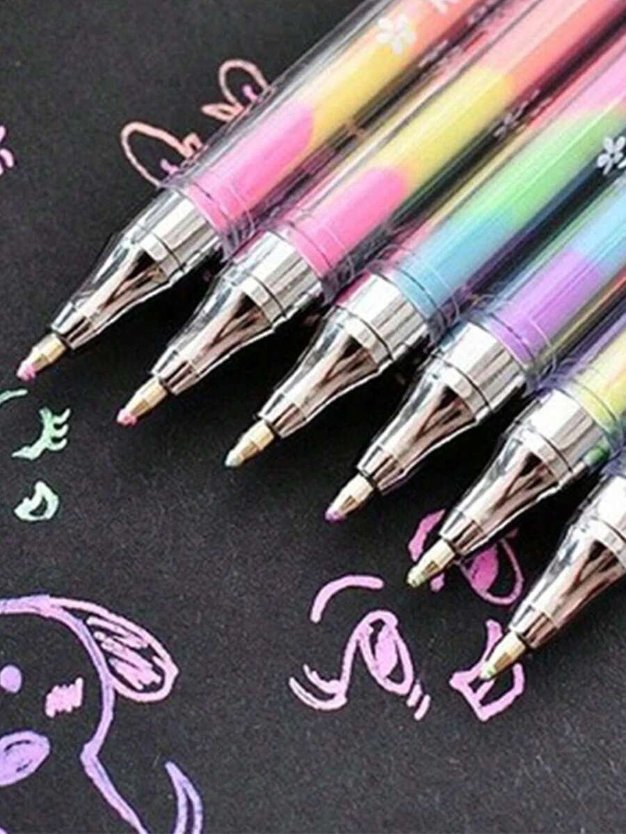SHEIN 3/6 Pieces/Lot Brand New 6-Color Highlighter Pen Stationery Cute Design Ink 6-Color Highlighter Marker Pen Stationery Tip Pen Colorful Writing Supplies