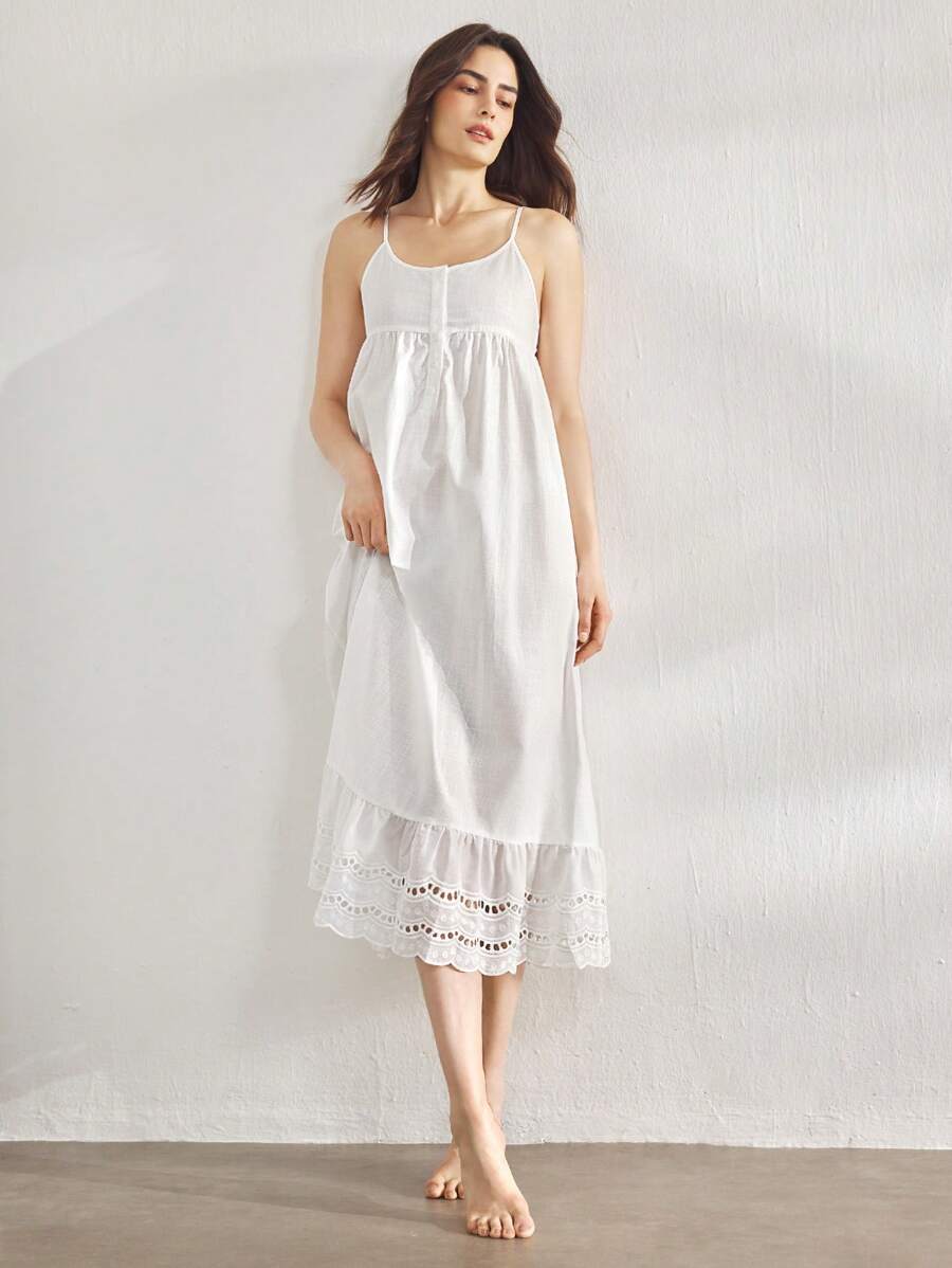Ocili Leisure 100% Cotton Embroidered Open Front Button Down Comfortable Women's House Dress