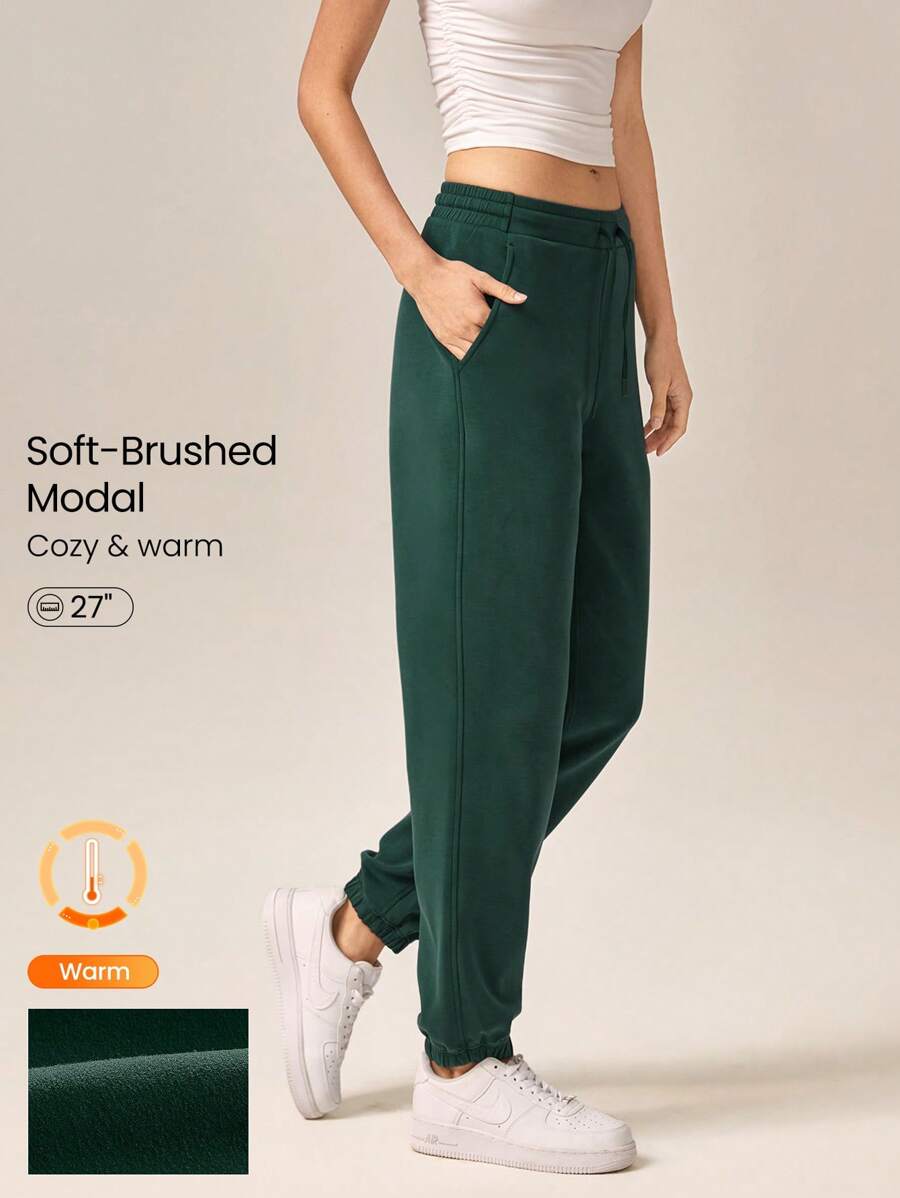 GLOWMODE Modal Fleece Loose Fit Adjustable Drawstring Waist Elastic Hem Joggers With Side Pockets Daily Casual Autumn Winter