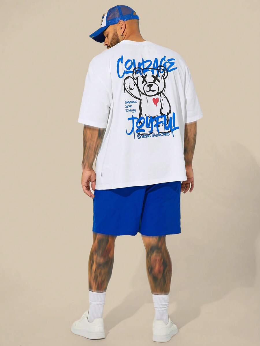 EASEVO Conjunto de camiseta de manga corta de cuello redondo holgada de punto y pantalones cortos talla grande para hombre