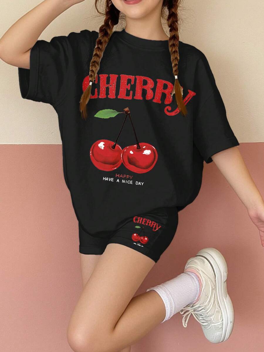 2 pièces/Ensemble T-shirt à manches courtes ample et confortable et leggings pour filles ados, été