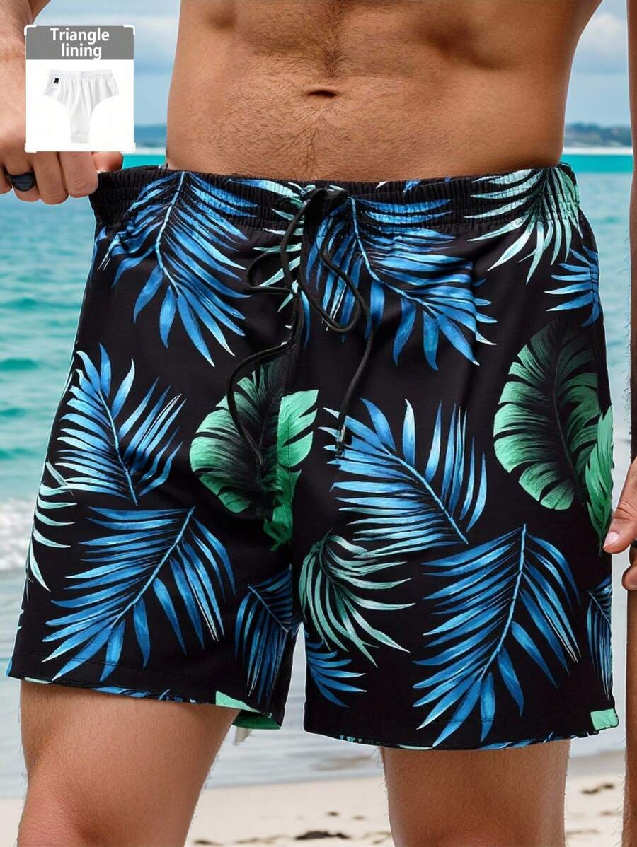 Manfinity KASUA Pantalones cortos de playa para hombre con estampado digital todo sobre plantas tropicales de moda casual y maduro, adecuados para vacaciones de verano en la playa, citas, fiestas, combinación de parejas/familias, regalo ideal para novio, hawaianos