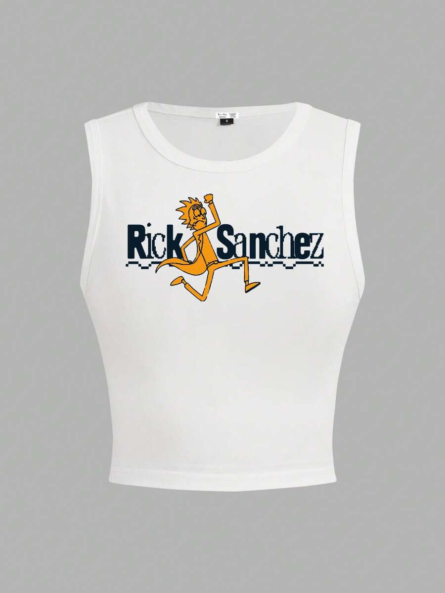 Rick and Morty X SHEIN Women's Letter & Cartoon Graphic Slim Fit Tank Top