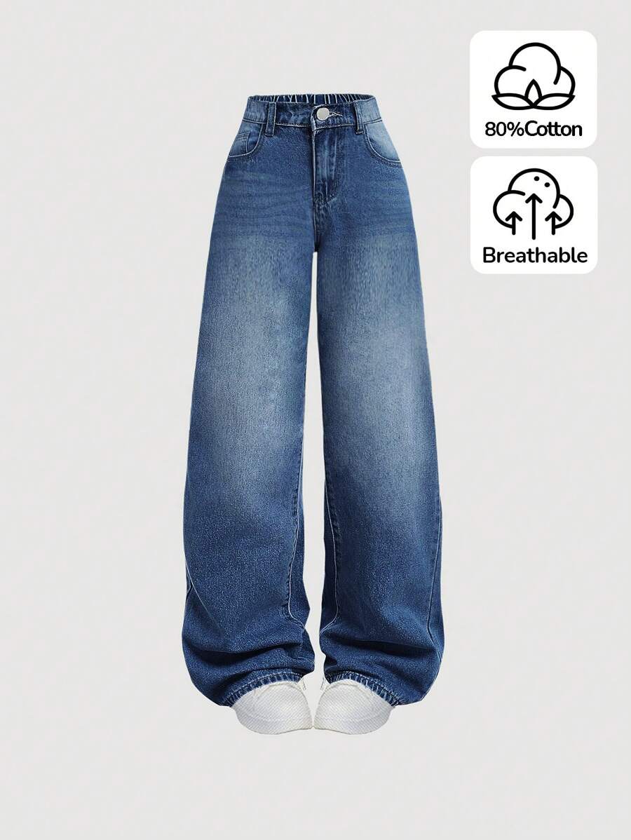SHEIN Girlism Teenager Mädchen Y2K Loose Fit Lässige Jeanshose mit Taschen und weiten Beinen, Teenager Mädchen Sommer Lässig Jeans
