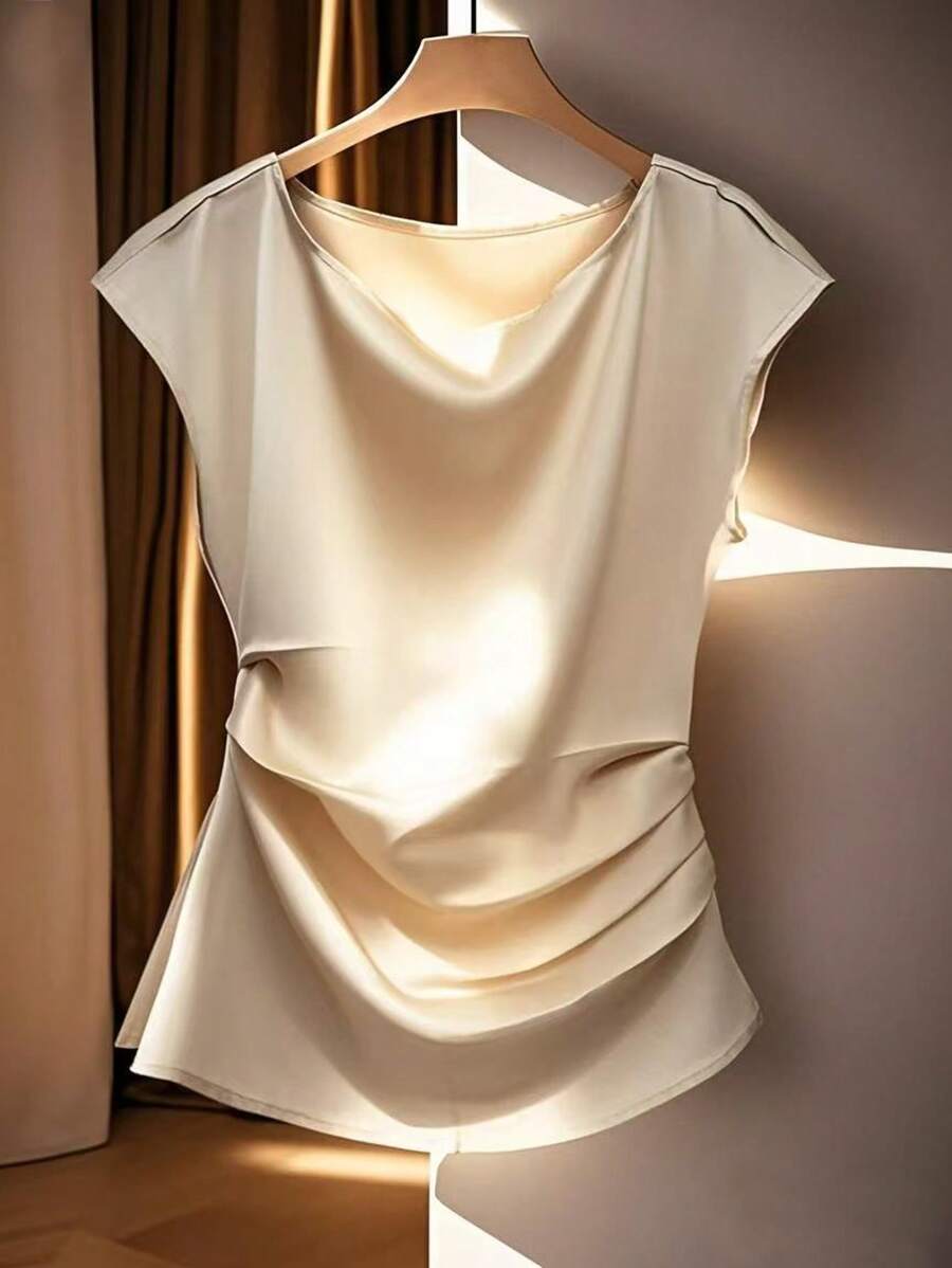 Franclia Camicetta di seta da donna, elegante camicia alla moda alla francese spalle scoperte, estiva
