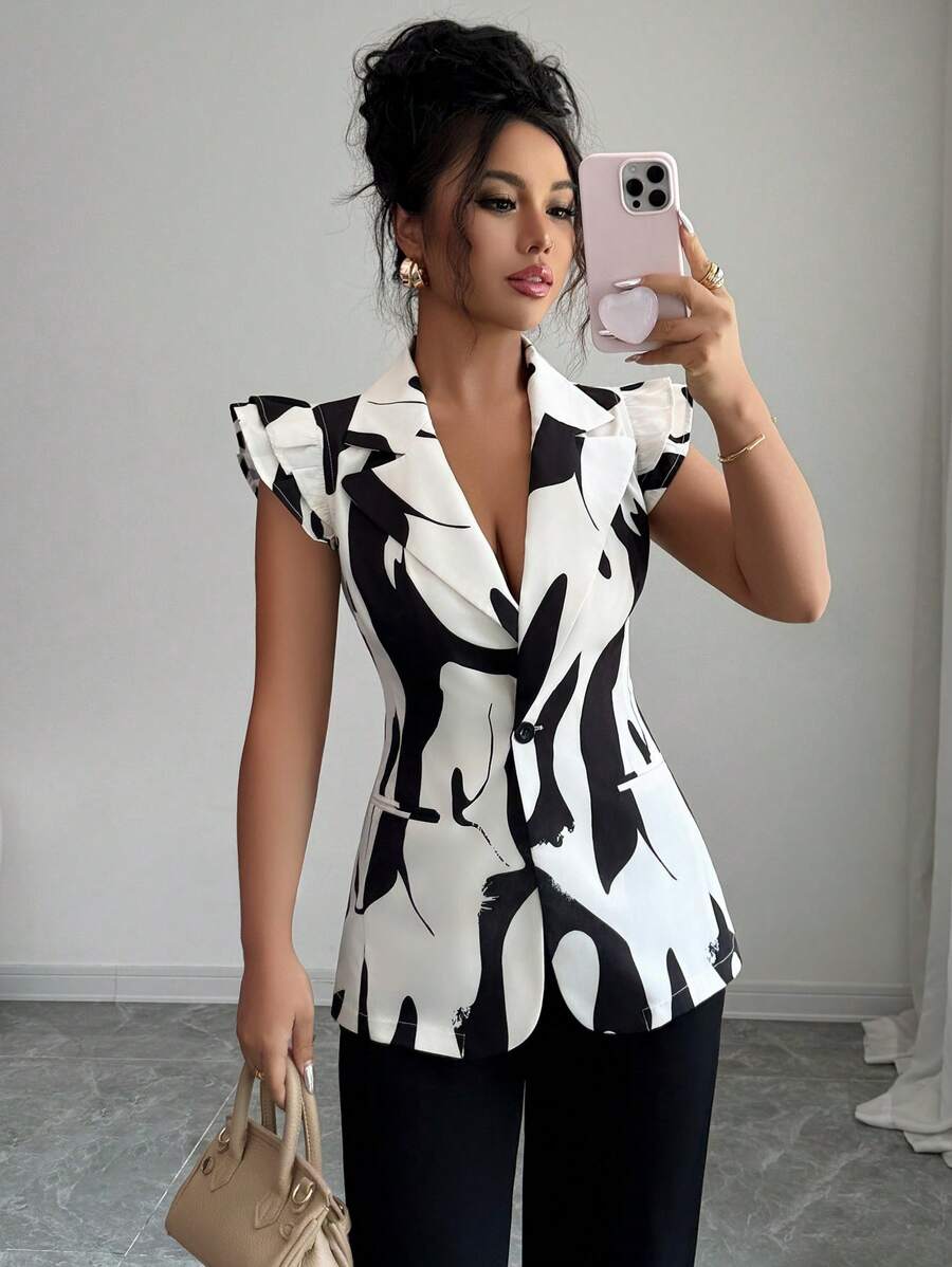 Elenzga Blazer senza maniche con stampa grafica nera
