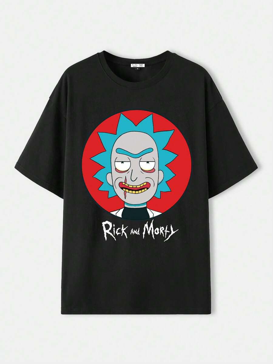 Rick and Morty X SHEIN Men's Cartoon Figure Graphic Round Neck Short Sleeve T-Shirt