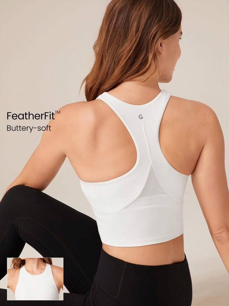 GLOWMODE FeatherFit™ Mesh Back Cropped Performance Tank Top Low Impact Yoga Daily Gym