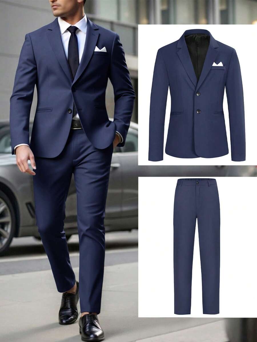Manfinity Mode Conjunto de 2 piezas de traje gris para hombre, informal de negocios