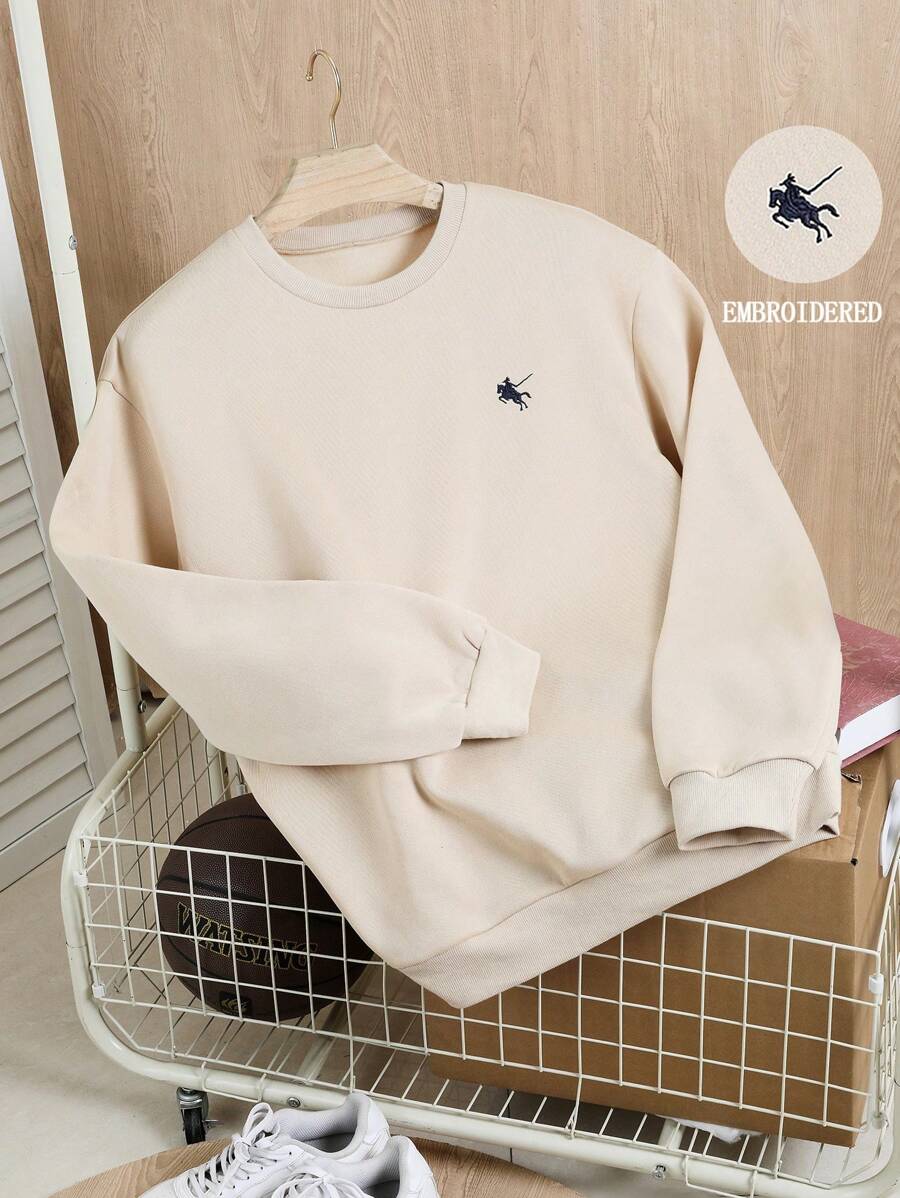 SHEIN Manfinity Dauomo Sudadera básica de cuello redondo con bordado y manga larga para hombre