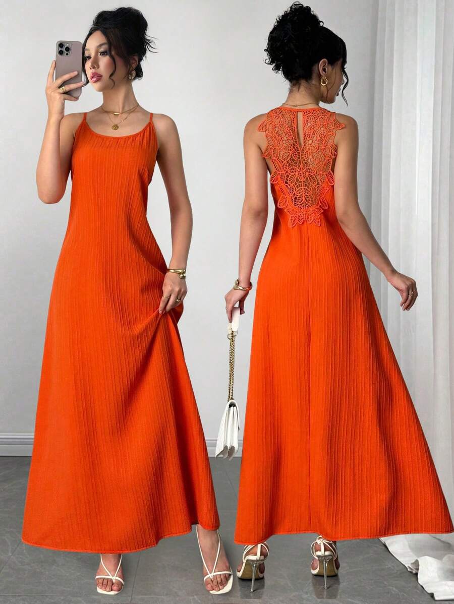 Calvaya Women's Elegant Lace Backless Sleeveless Maxi Dress, Vacation Style