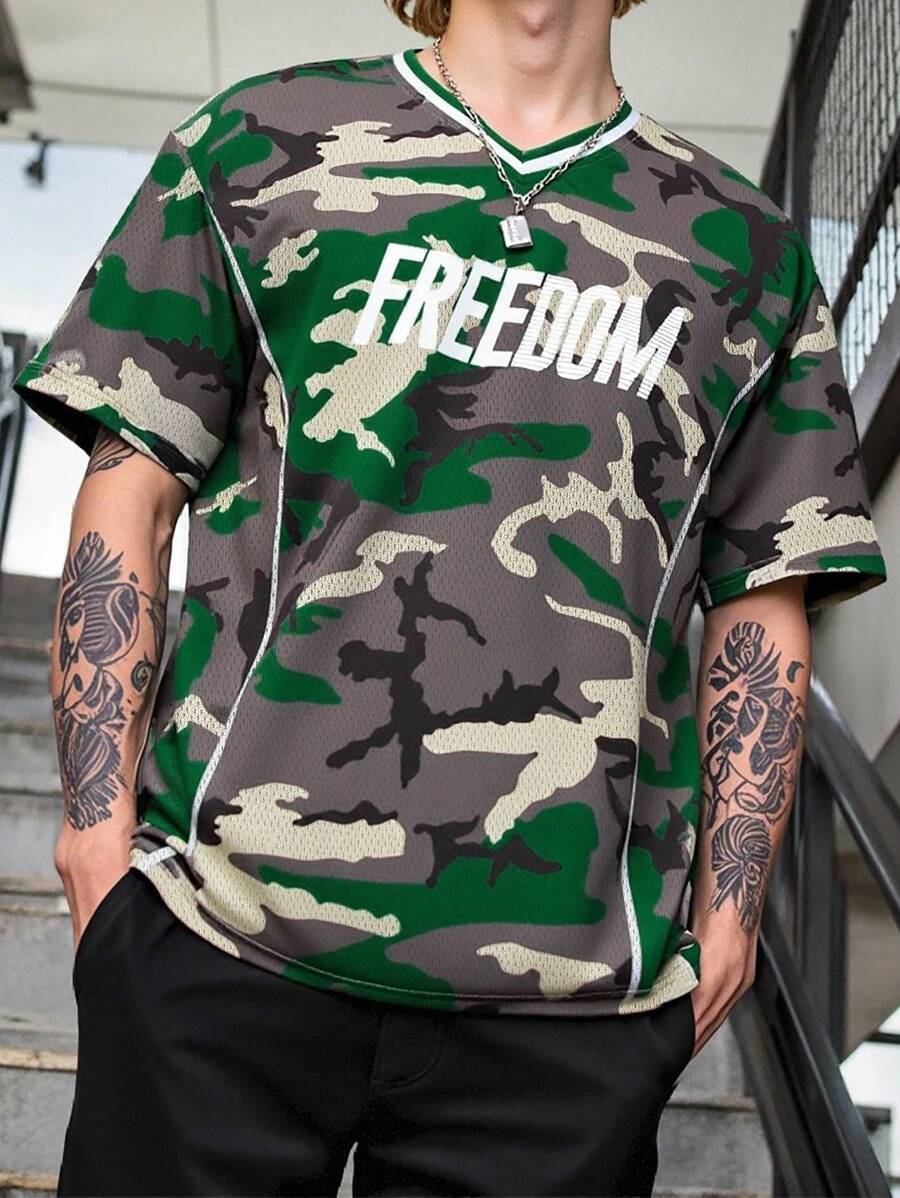 Manfinity EMRG Manfinity EMRG Men's Camouflage Printed Short Sleeve T-Shirt Men Camouflage Tshirt Camo Tshirt Camo Jersey Reflective Strip Father's Day Gift Gift For Boyfriend Father's Gift Jersey,Streetwear, Travel, Daily Wear,