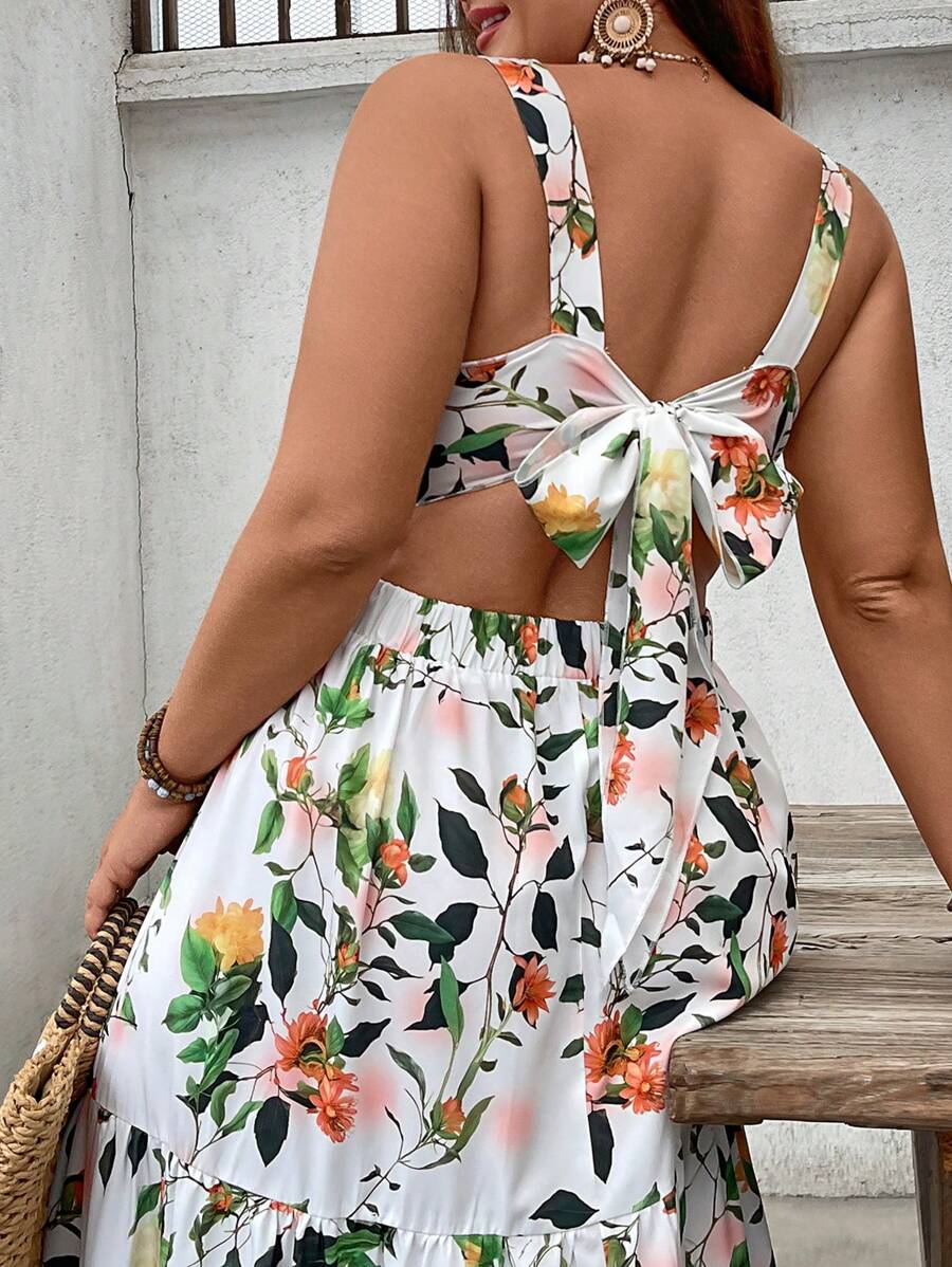 Breezaya Vestito casual con cintura in vita e stampa floreale, adatto per taglie comode, per vacanze, uso quotidiano e pendolarismo