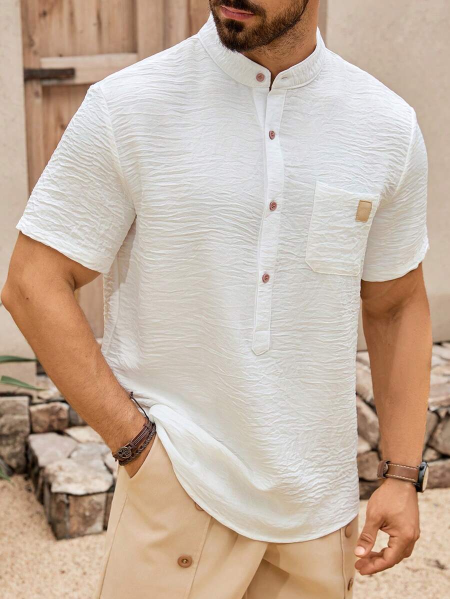 Manfinity Nomadique Men's Summer Casual Solid Color Short Sleeve Shirt