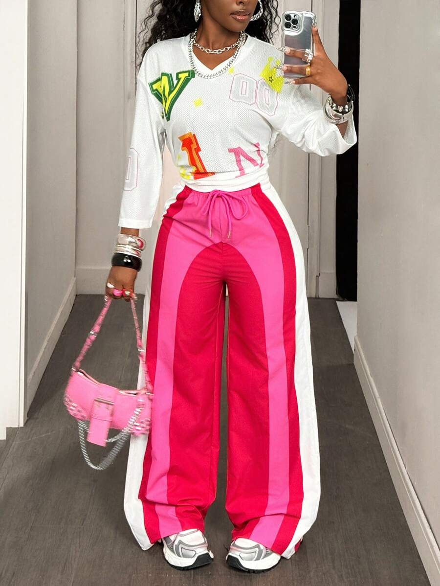 BamGleam Pantaloni casual con vita in vita coulisse e contrasto di colore, adatto per uso esterno