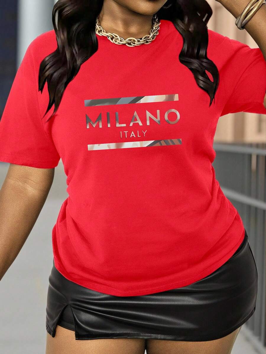 Maweii Camiseta estampada con gráfico de MILÁN, ITALIA, para mujer - Elegante, cómoda y con estilo, cuello redondo, mezcla de poliéster transpirable, ropa casual