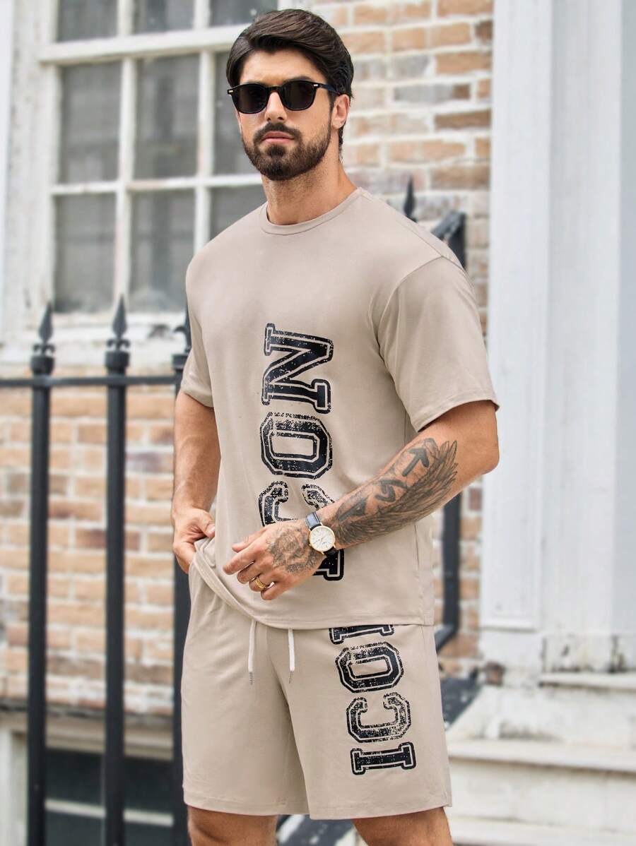 HIMLAND Set de 2 camisetas de manga corta ajustadas con estampado de letras casuales para hombre