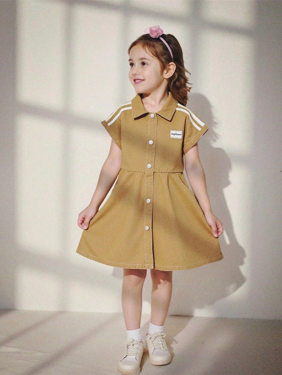 SHEIN Explorewe Kleine Mädchen Sommer Lässig Kleid mit Knöpfen vorne und schräger Tasche