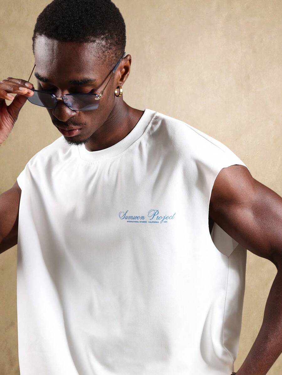 SUMWON Camiseta de tirantes de corte recto con borde crudo, colección de proyectos internacionales, diseño minimalista, estilo urbano, esencial para festivales y vacaciones, cómoda