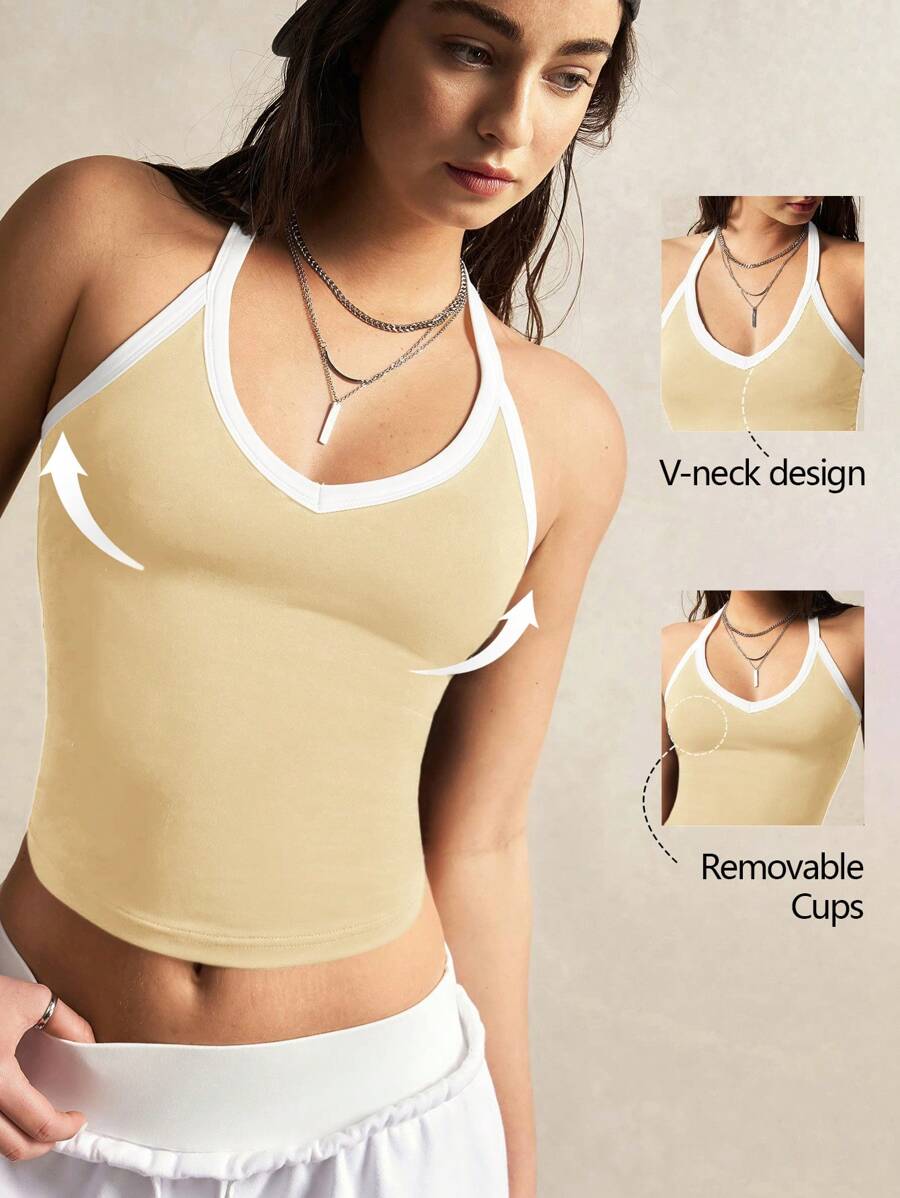 VARSITIE Contrast Color Trim V-Neck Summer Fashionable Fitted Athletic Vest