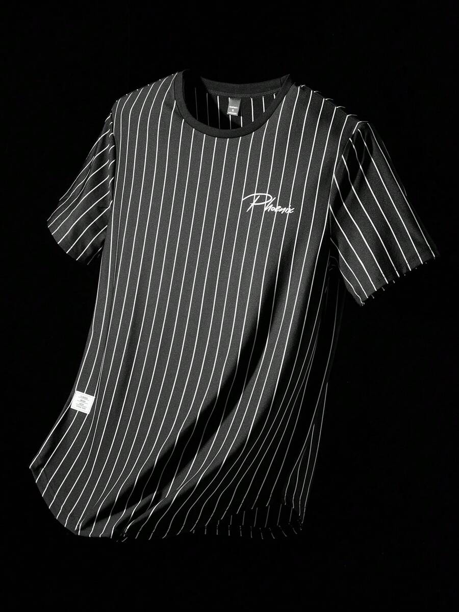 NEON BLANC Maglietta da uomo con toppe a righe e grafica con lettere, stile estivo casual urbano