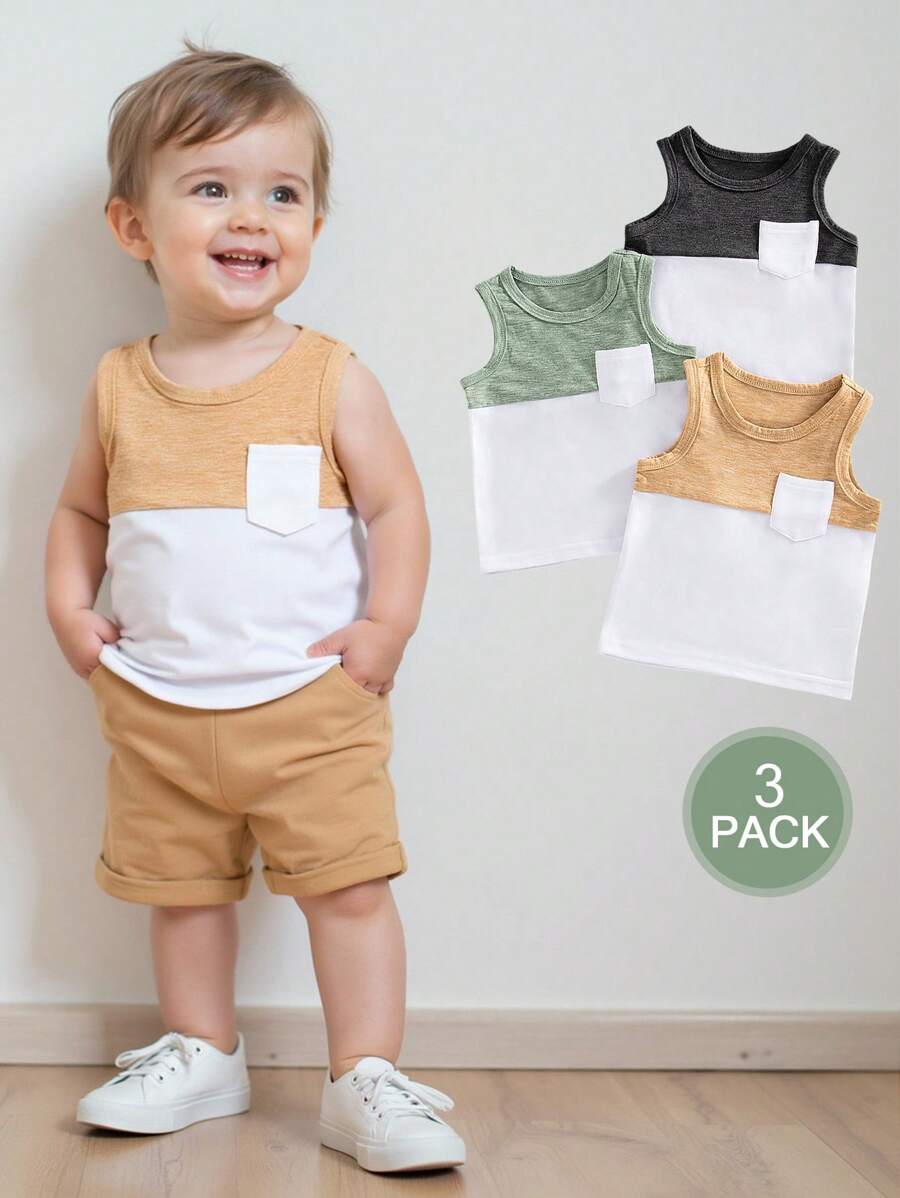 3 Stück/Set Baby Jungen weiche atmungsaktive ärmellose Lässig Weste, Sommer Jungen Tank Top Set
