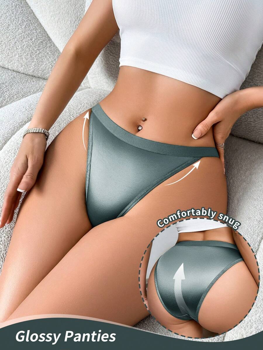 SHEIN 1 pieza Pantys de mujer de unicolor de satén, ropa interior sexy