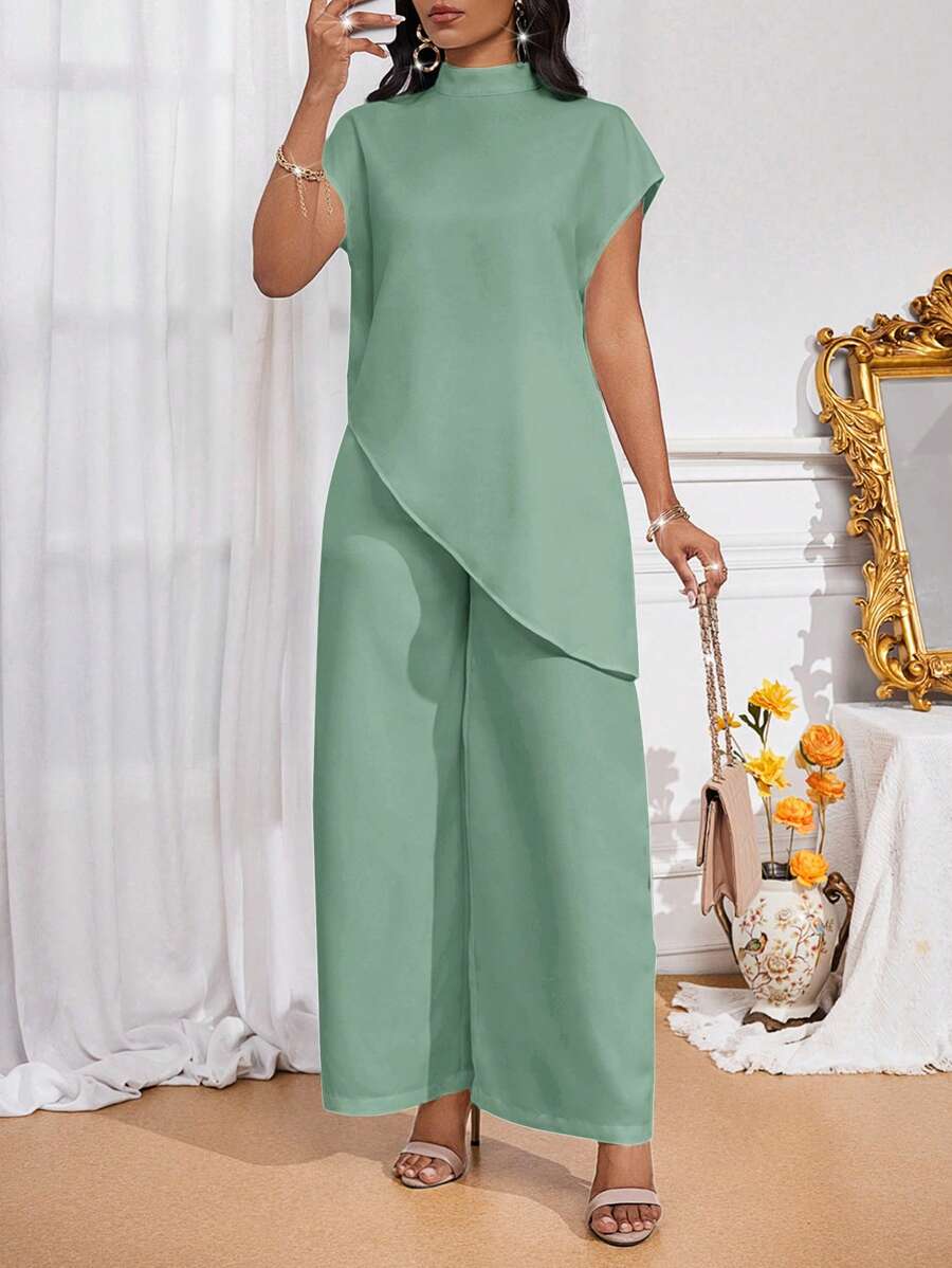 SHEIN Lady Damen Outfit-Sets in Zweiteiler-Form für alle Jahreszeiten, Herbst Zweiteiler-Sets, lässig-elegante Damen Outfits mit weißem gewebtem Stehkragen, elegante Überlagerungssets für Damen im Herbst, neue Damen Zweiteiler-Sets, Damen lässige Zweiteiler-Sets