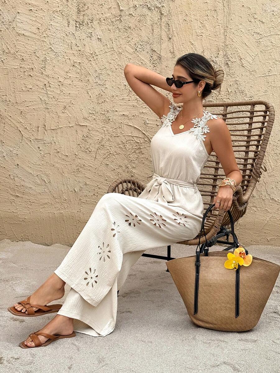 SHEIN Frenchy Women's Solid Color Sleeveless Jumpsuit, Casual For Vacation