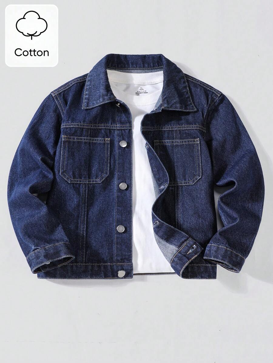 Jaqueta Denim Casual Masculina com Gola Virada para Baixo e Bolso Grande, Solta e Versátil