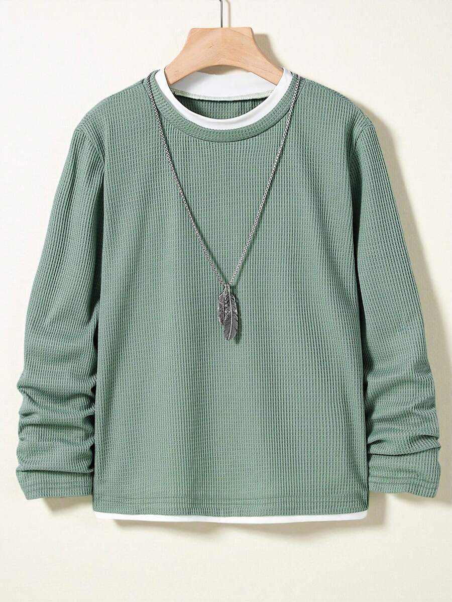 SHEIN Chico preadolescente Camiseta 2 en 1 ribete en contraste tejido waffle