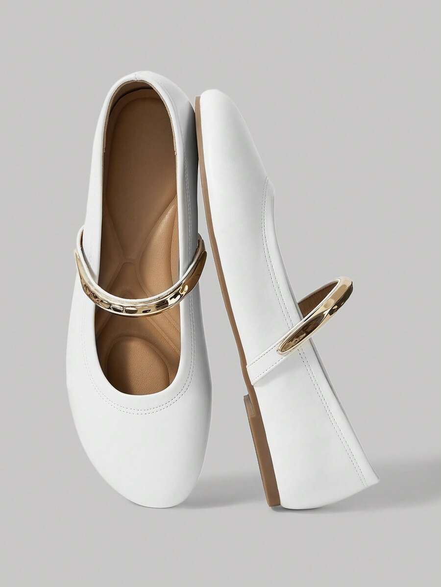 SheIn MOD Zapatos planos versátiles con decoración de cadena de metal, cómodos para mujer, adecuado para ir a trabajar