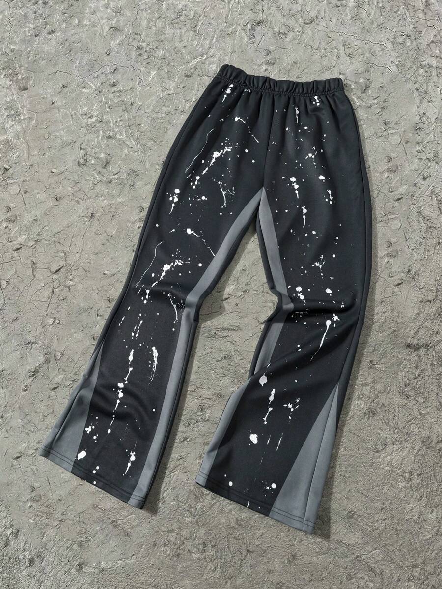 Pantalón de chándal de tejido de punto suelto, cómodo y versátil para uso cotidiano, con estampado de retazos, para adolescentes