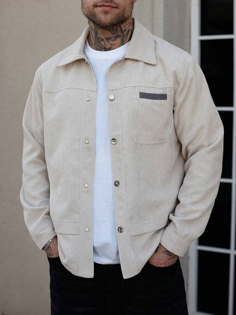 Manfinity CasualCool Chaqueta casual de un solo pecho con bolsillo y bloques de color para hombre en otoño