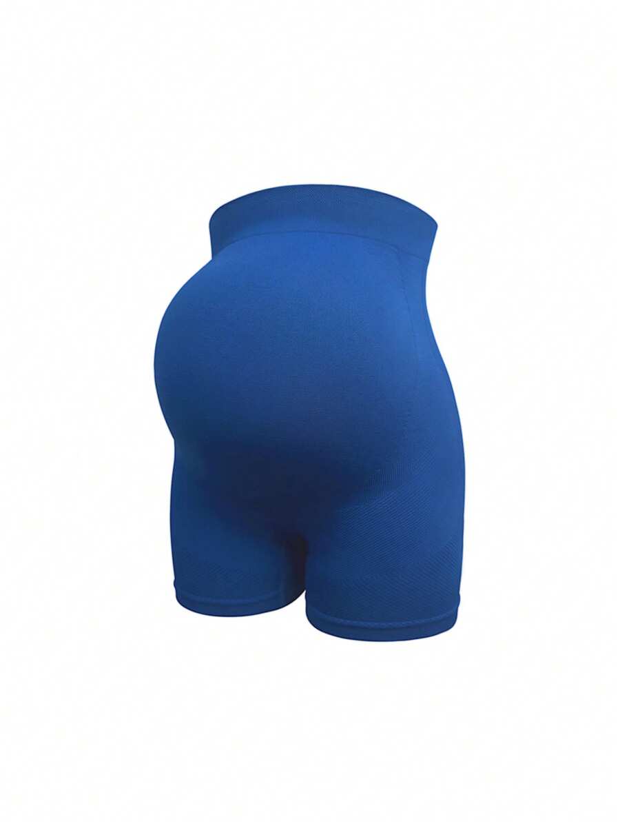 1 Stück Umstandsshorts für Schwangere mit elastischem Bund, nahtlos, hoher Bund, bequem für den täglichen Lässig Gebrauch, blaue Trainingsshorts