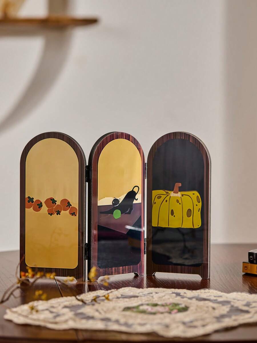 Cirelle Cirelle 1PC Mid Century Wooden Room Divider Multi Color Foldable Desktop Screen | Vintage Home Decor | Unique Living Room Bedroom Accent Creative Partition Gift For Gifting | Summer, New Year, Christmas, Rama Table Decor, Chinese New Year Gift, Office Room/Study Room Supplies, High-End Hotel Supplies, Housewarming Gift, High-End Gifts