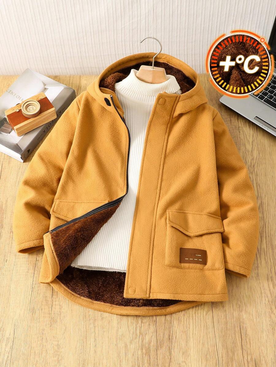 SHEIN Chaqueta informal con capucha deportiva de felpa para niño preadolescente