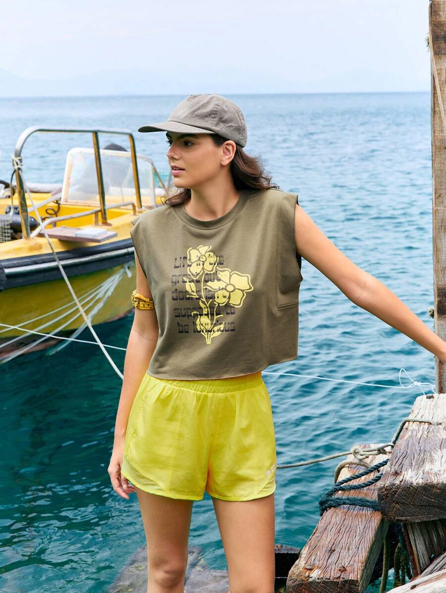 In My Nature Women's Slogan & Floral Print Loose Round Neck Pullover Sweatshirt