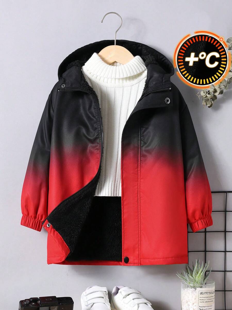 SHEIN 1pc Young Boys' Casual College Style Gradient Color Hooded Zipper Jacket With Letter Print Pattern Suitable For Street And School Scene Autumn And Winter