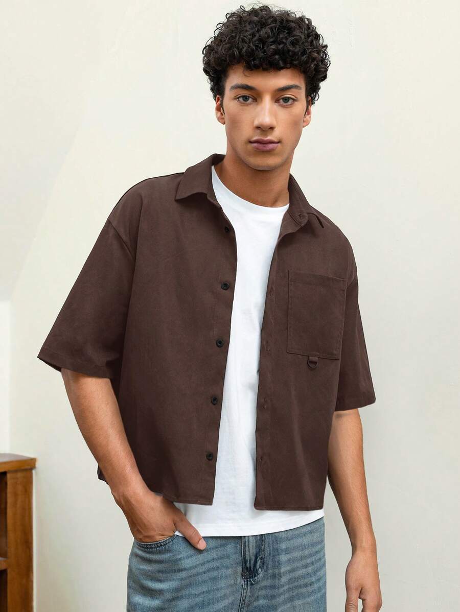 SWAVVY Camisa informal de manga corta holgada tejida para hombre, para la escuela