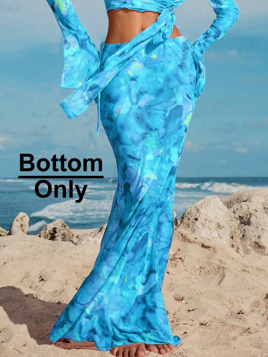 Opulessa Women's Printed Sheer Relaxed Fit Cover-Up Skirt Only, Casual Beach Wear For Summer Beach Vacation,Country Concert Outfit