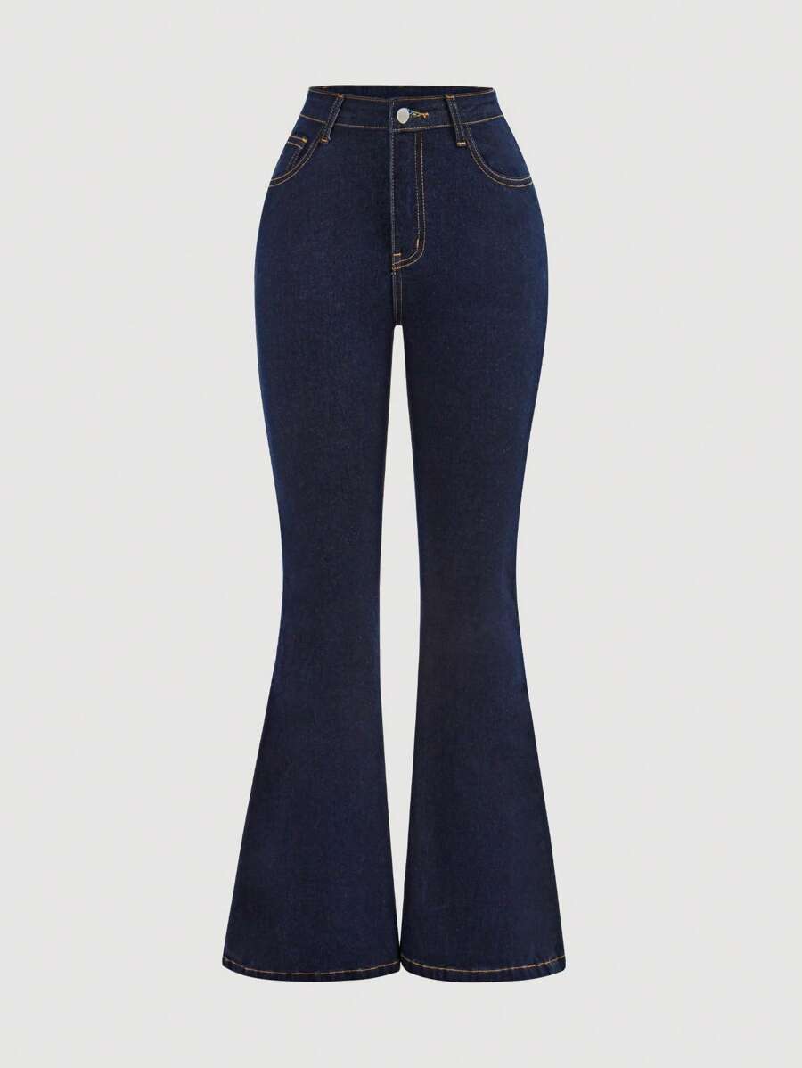 SHEIN Girlism Teen Girl's Bell Bottom Jeans, Suitable For Summer Casual Daily Wear