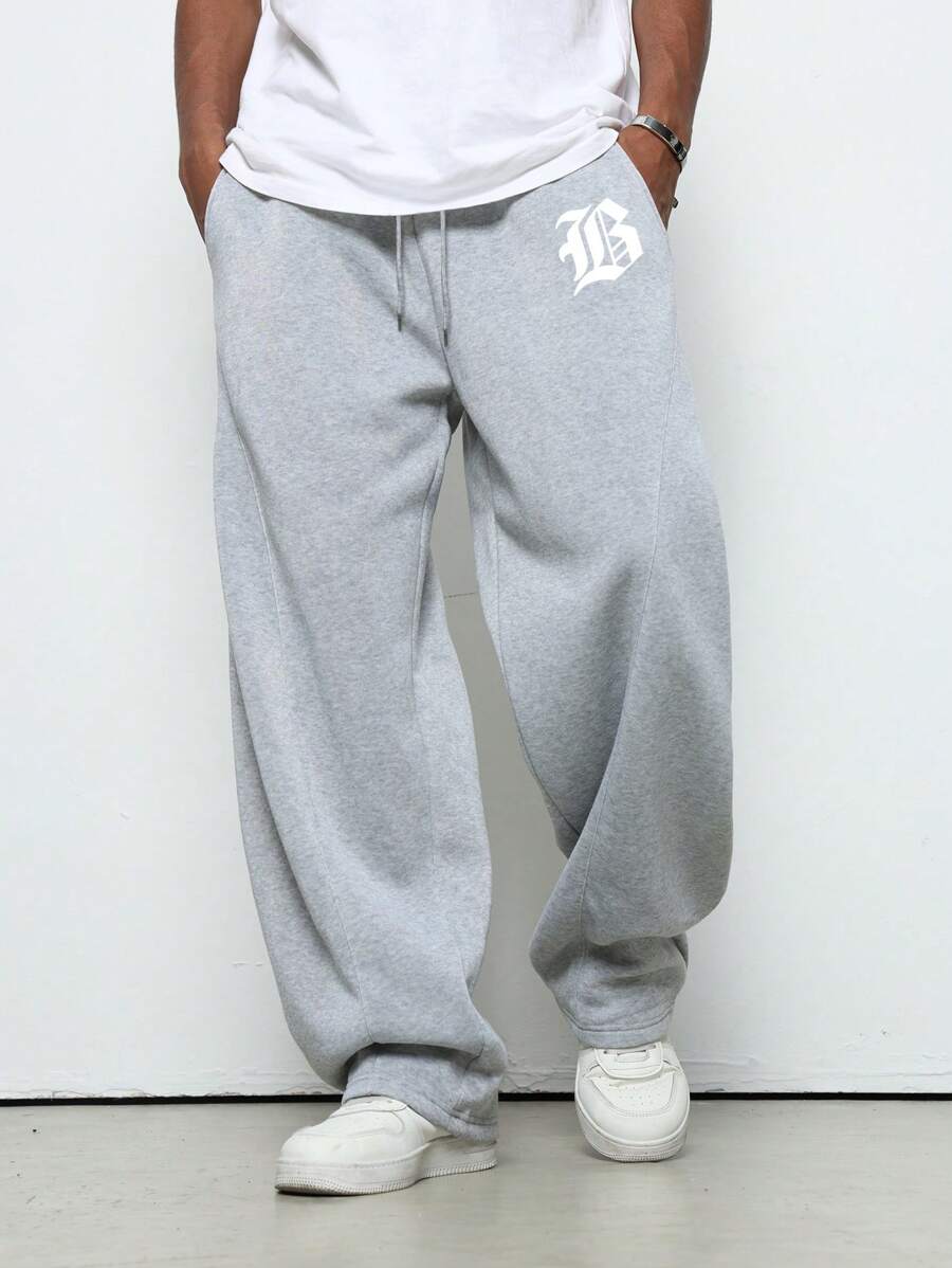 Manfinity Streetrush Men's Letter Print Drawstring Waist Pockets Loose Casual Sweatpants