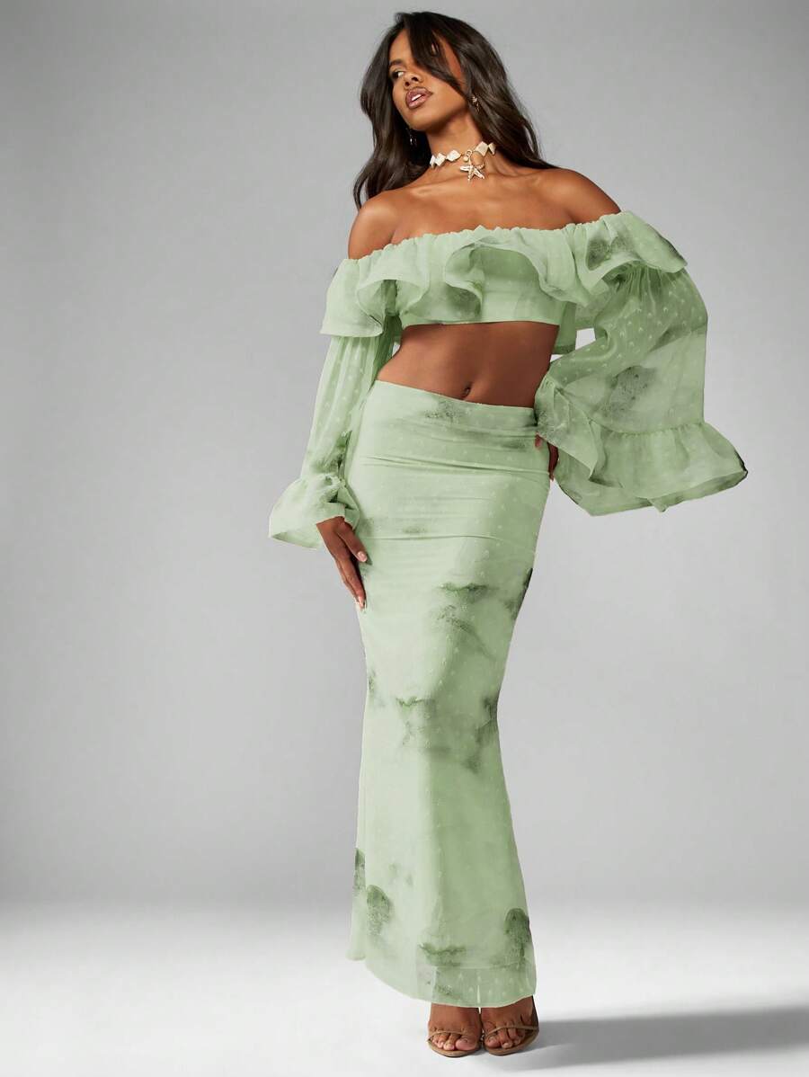 MISSGUIDED Ethereal Watercolor Tie Dye Maxi Skirt , Occasion Evening Party Wedding Guest Spring Summer Resort Wear