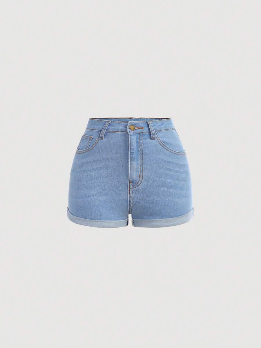 SHEIN Girlism Teen Girl Skinny Pockets Summer Casual Denim Shorts